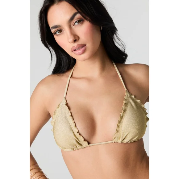 Gold Ruffle Bikini Set - New With Tags Size Medium - Picture 5 of 9